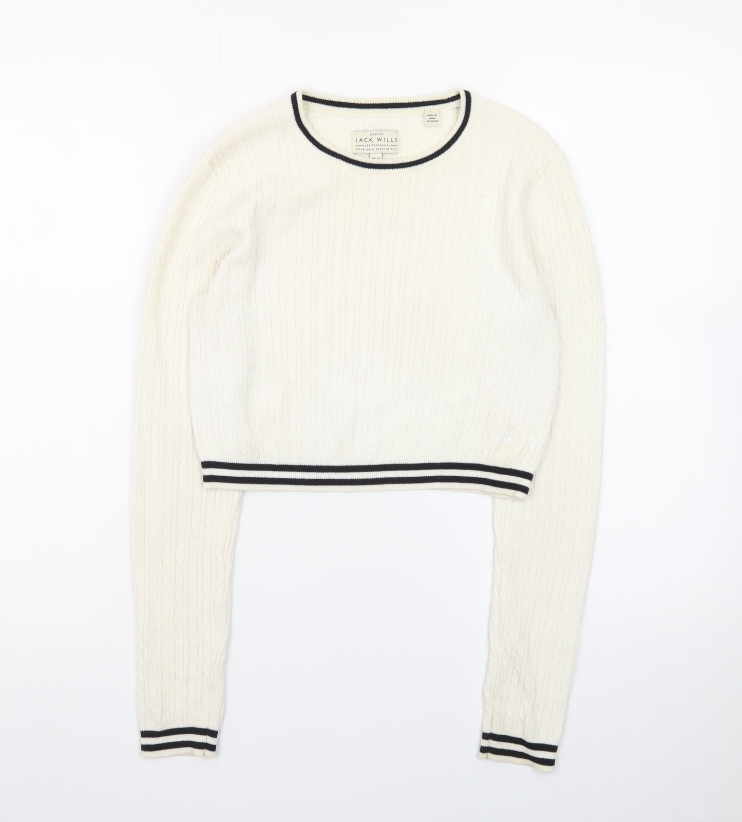 Jack Wills Women's Ivory Cable-Knit Crew Neck Jumper Size 10