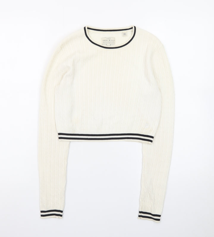 Jack Wills Women's Ivory Cable-Knit Crew Neck Jumper Size 10