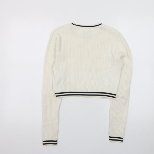 Jack Wills Women's Ivory Cable-Knit Crew Neck Jumper Size 10
