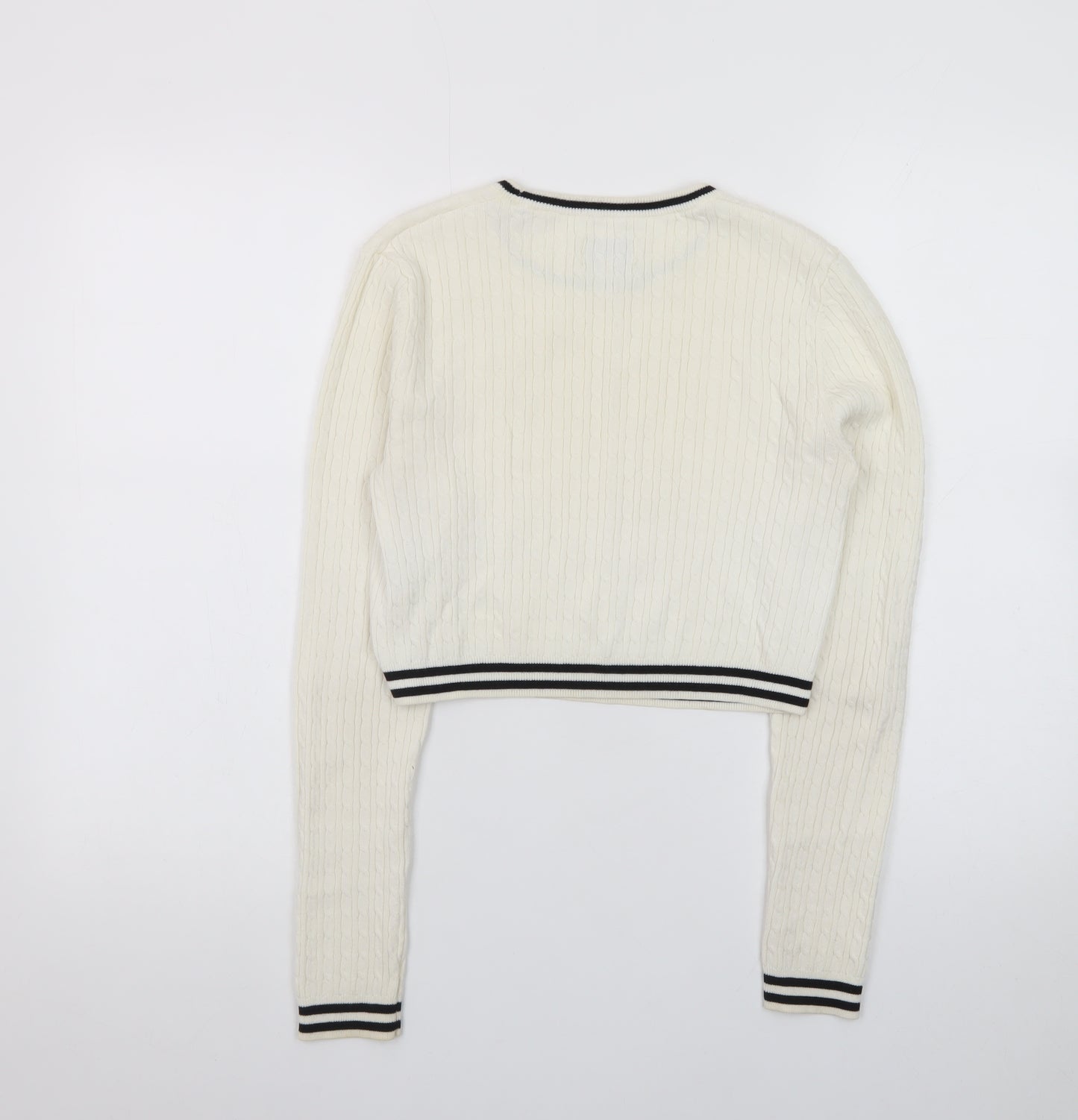 Jack Wills Women's Ivory Cable-Knit Crew Neck Jumper Size 10