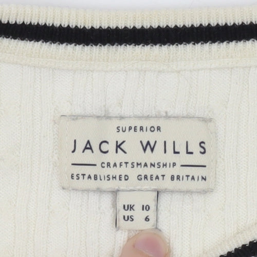 Jack Wills Women's Ivory Cable-Knit Crew Neck Jumper Size 10