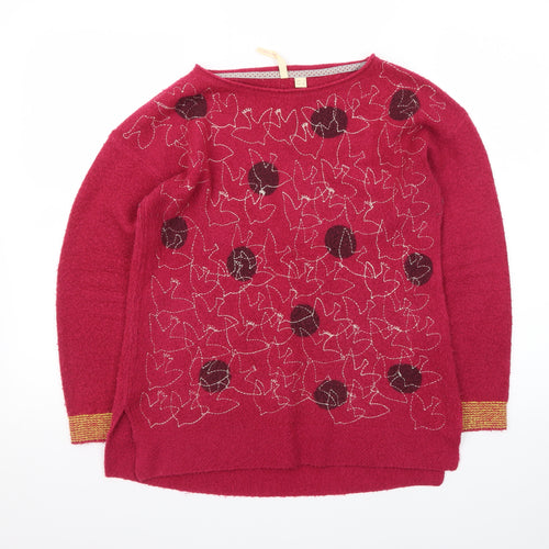 White Stuff Womens Red Floral Embroidered Jumper Size 8