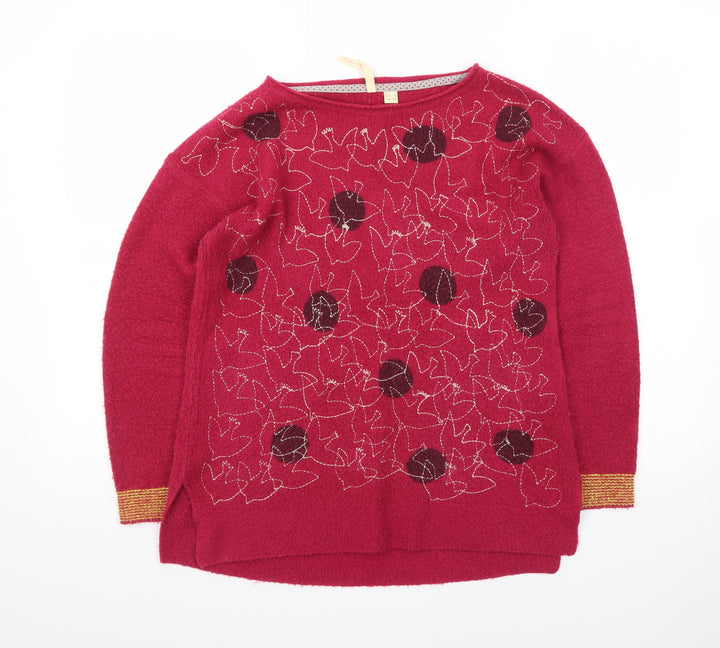White Stuff Womens Red Floral Embroidered Jumper Size 8