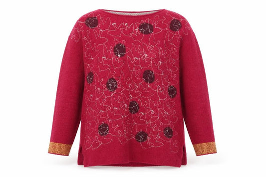 Front view of White Stuff women’s red floral embroidered jumper, size UK 8