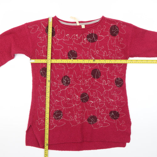 White Stuff Womens Red Floral Embroidered Jumper Size 8