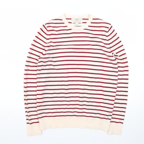 Marks and Spencer Women Red Stripe Merino Wool Jumper Size 12