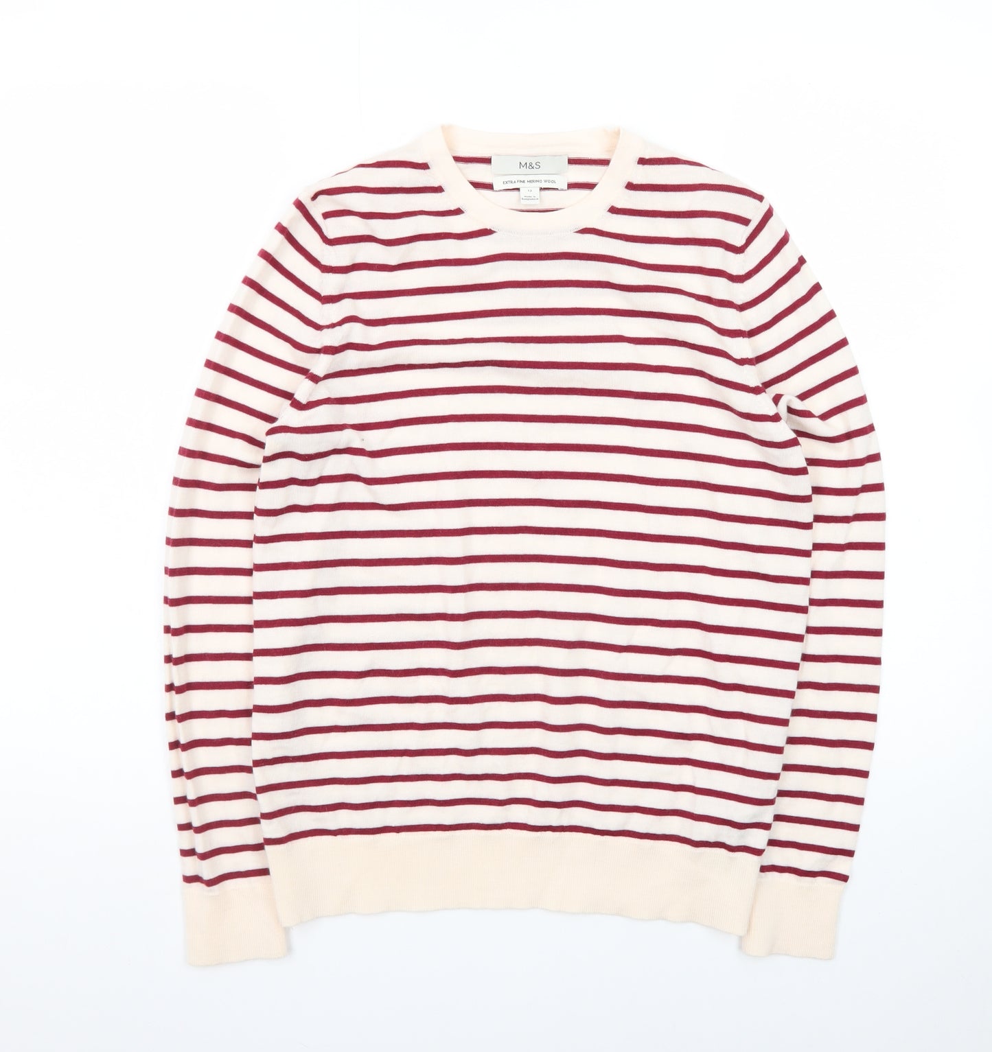 Marks and Spencer Women Red Stripe Merino Wool Jumper Size 12