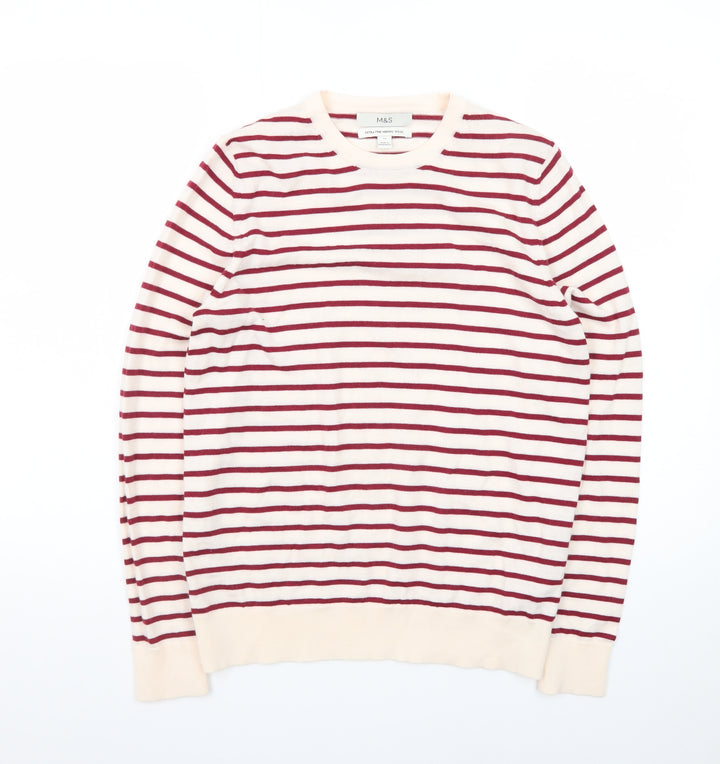 Marks and Spencer Women Red Stripe Merino Wool Jumper Size 12