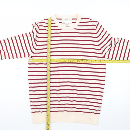 Marks and Spencer Women Red Stripe Merino Wool Jumper Size 12