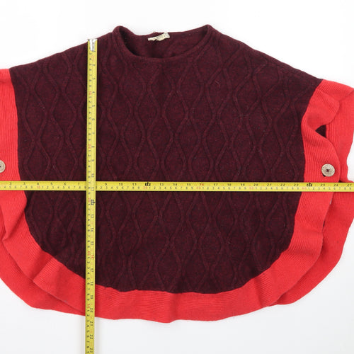 White Stuff Womens Red Wool Blend Cable Knit Cape One Size