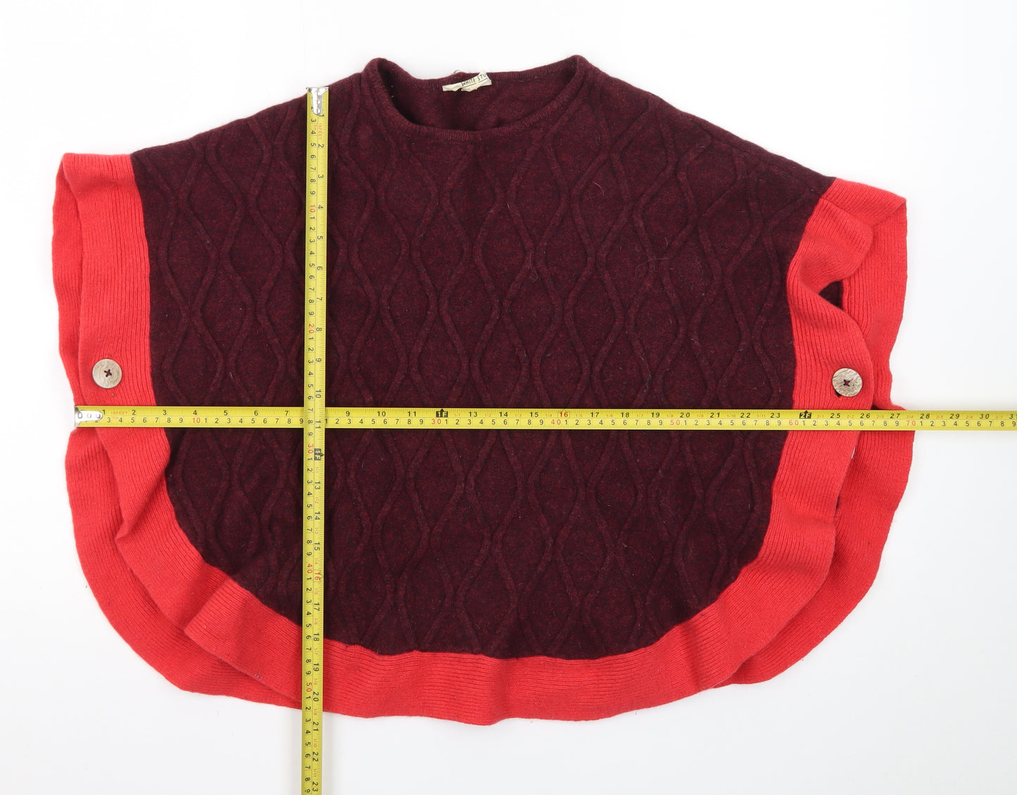 White Stuff Womens Red Wool Blend Cable Knit Cape One Size