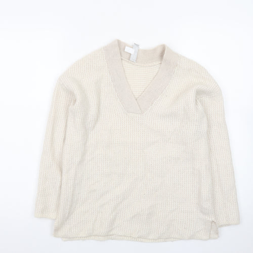 The White Company Women Beige Wool Alpaca V-Neck Knit Jumper S