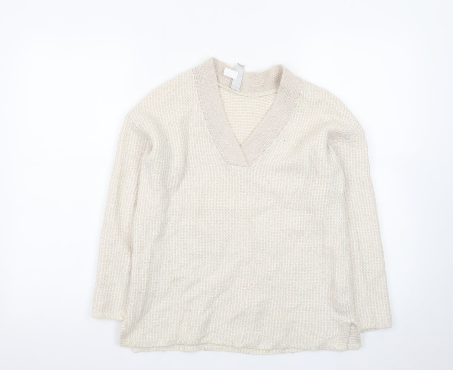 The White Company Women Beige Wool Alpaca V-Neck Knit Jumper S