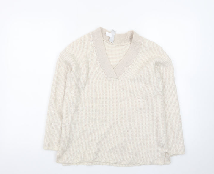 The White Company Women Beige Wool Alpaca V-Neck Knit Jumper S