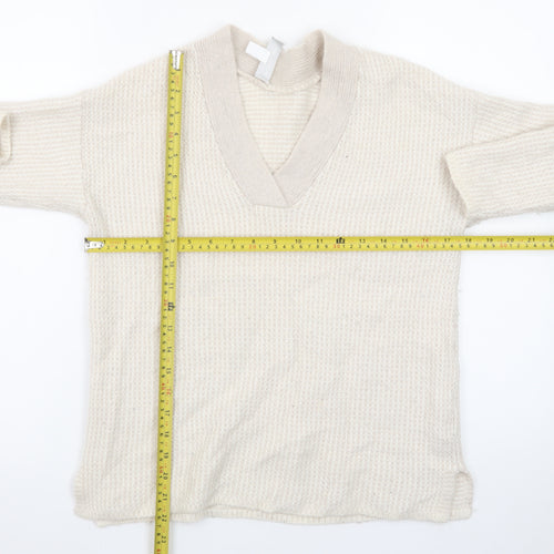 The White Company Women Beige Wool Alpaca V-Neck Knit Jumper S