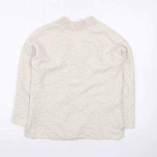 The White Company Women Beige Wool Alpaca V-Neck Knit Jumper S