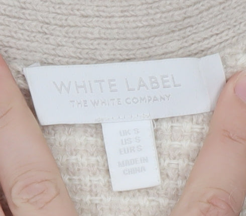 The White Company Women Beige Wool Alpaca V-Neck Knit Jumper S