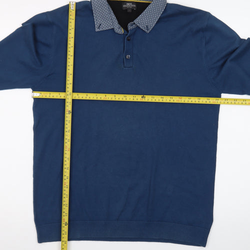 Next Men's Blue Long Sleeve Cotton Polo Shirt Size Large