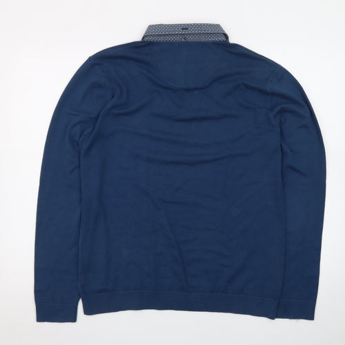 Next Men's Blue Long Sleeve Cotton Polo Shirt Size Large