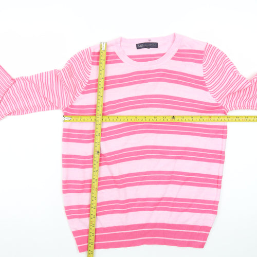 Marks and Spencer Women Pink Striped Crew Neck Jumper Size 10