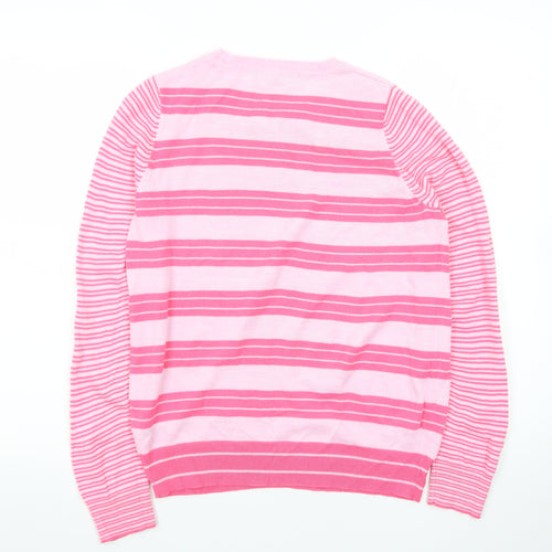 Marks and Spencer Women Pink Striped Crew Neck Jumper Size 10