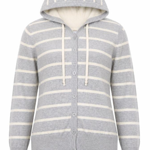 Like Love Women Grey Striped Hooded Cardigan M 100% Cotton Knit