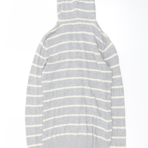 Like Love Women Grey Striped Hooded Cardigan M 100% Cotton Knit