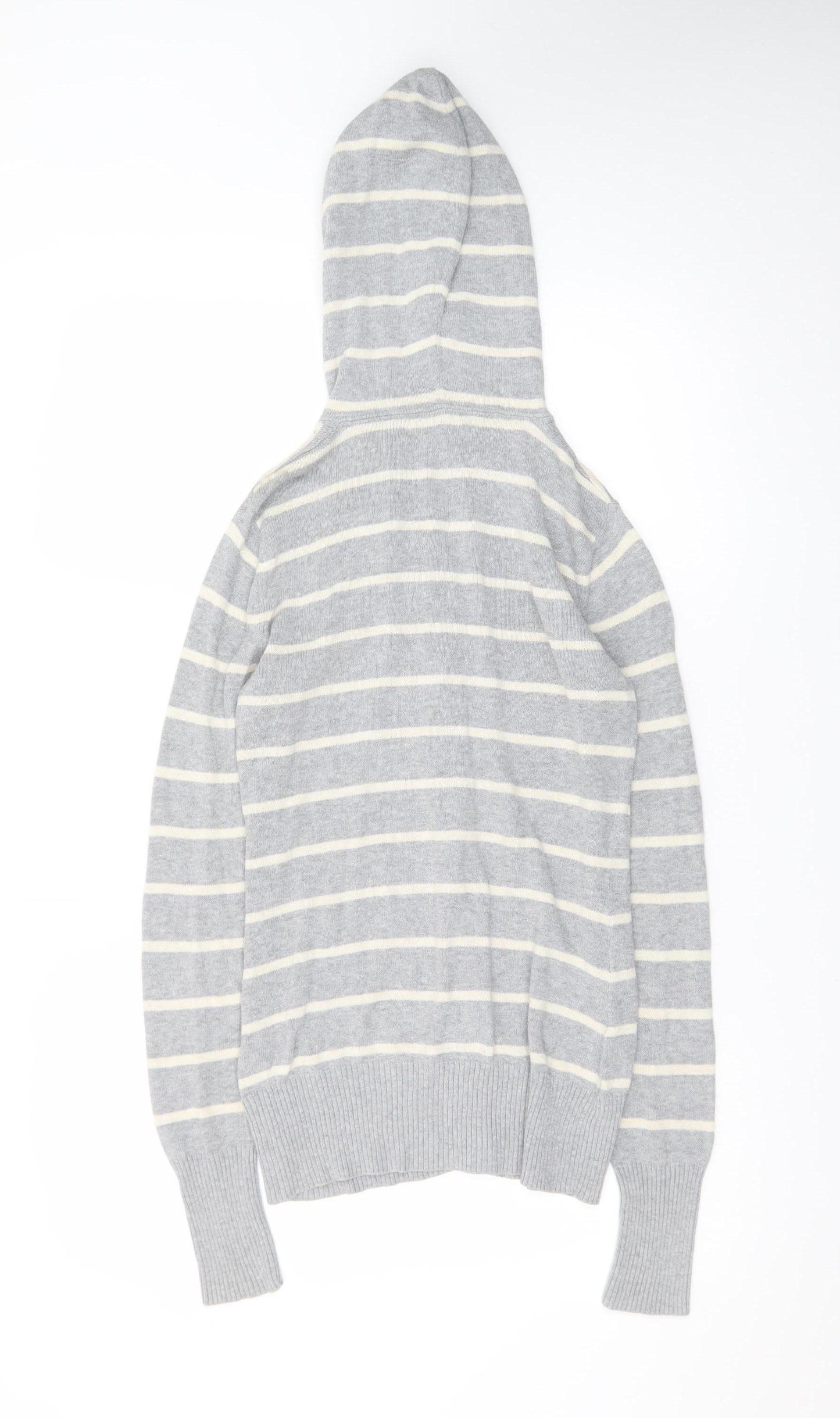 Like Love Women Grey Striped Hooded Cardigan M 100% Cotton Knit