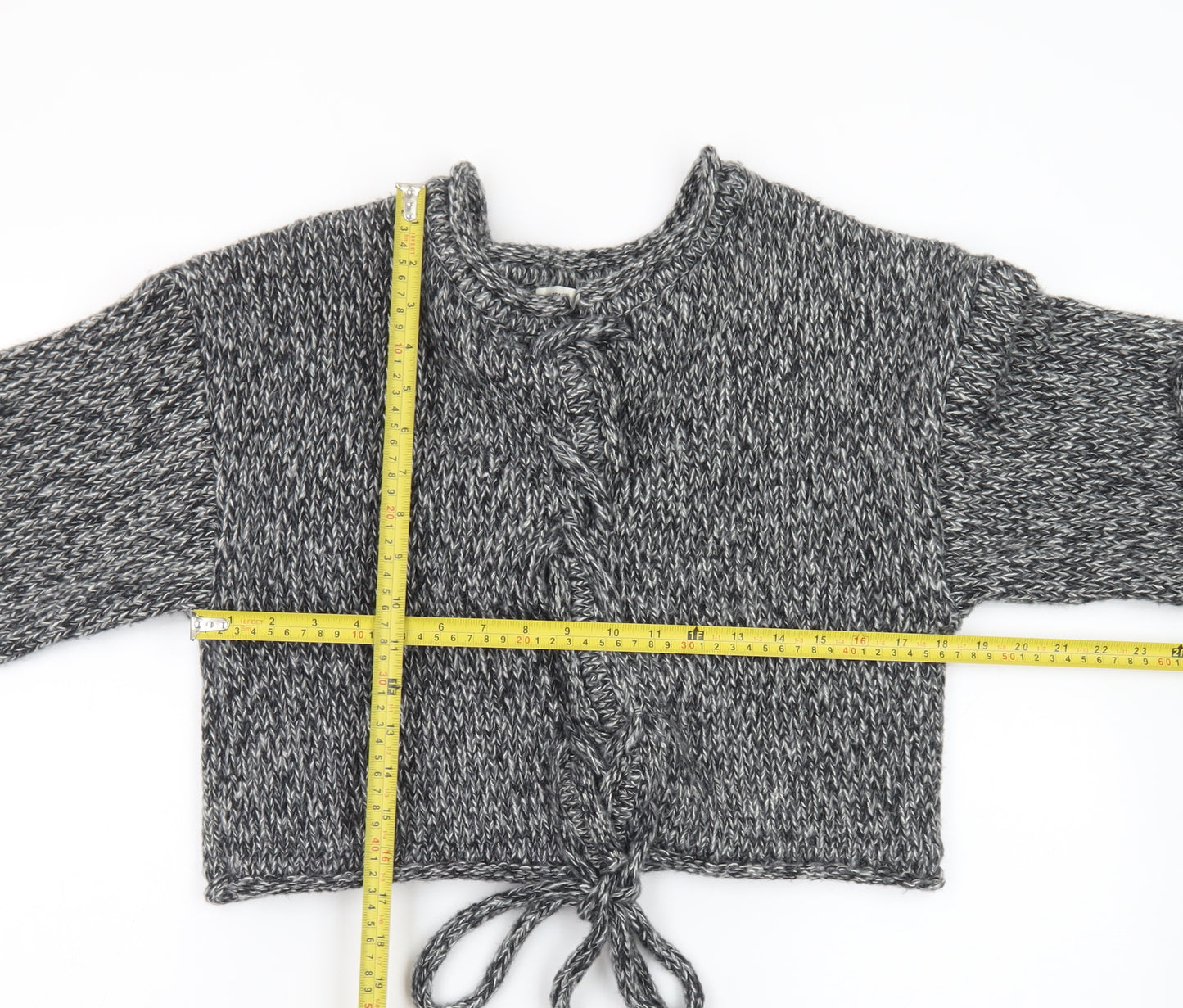 Pull&Bear Women’s Grey Chunky-Knit Tie Front Cardigan Size S