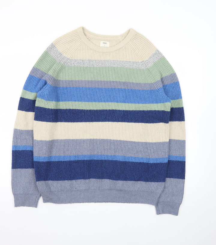 Marks and Spencer Men's Multicoloured Striped Knit Jumper Size L