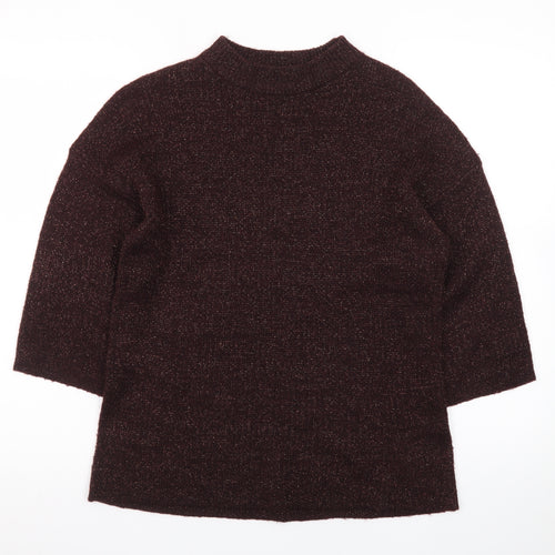 Warehouse Women's Brown Mock Neck 3/4 Sleeve Pullover Jumper Size 10