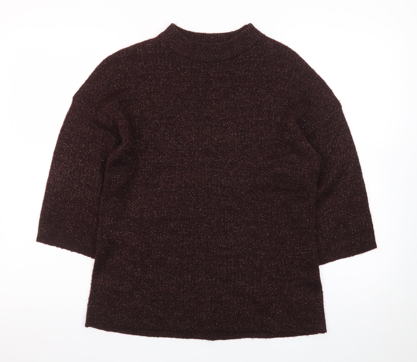 Warehouse Women's Brown Mock Neck 3/4 Sleeve Pullover Jumper Size 10