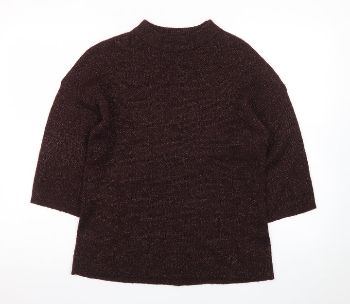 Warehouse Women's Brown Mock Neck 3/4 Sleeve Pullover Jumper Size 10