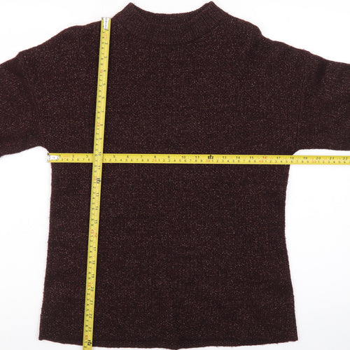 Warehouse Women's Brown Mock Neck 3/4 Sleeve Pullover Jumper Size 10