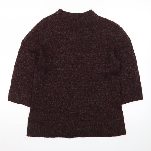Warehouse Women's Brown Mock Neck 3/4 Sleeve Pullover Jumper Size 10