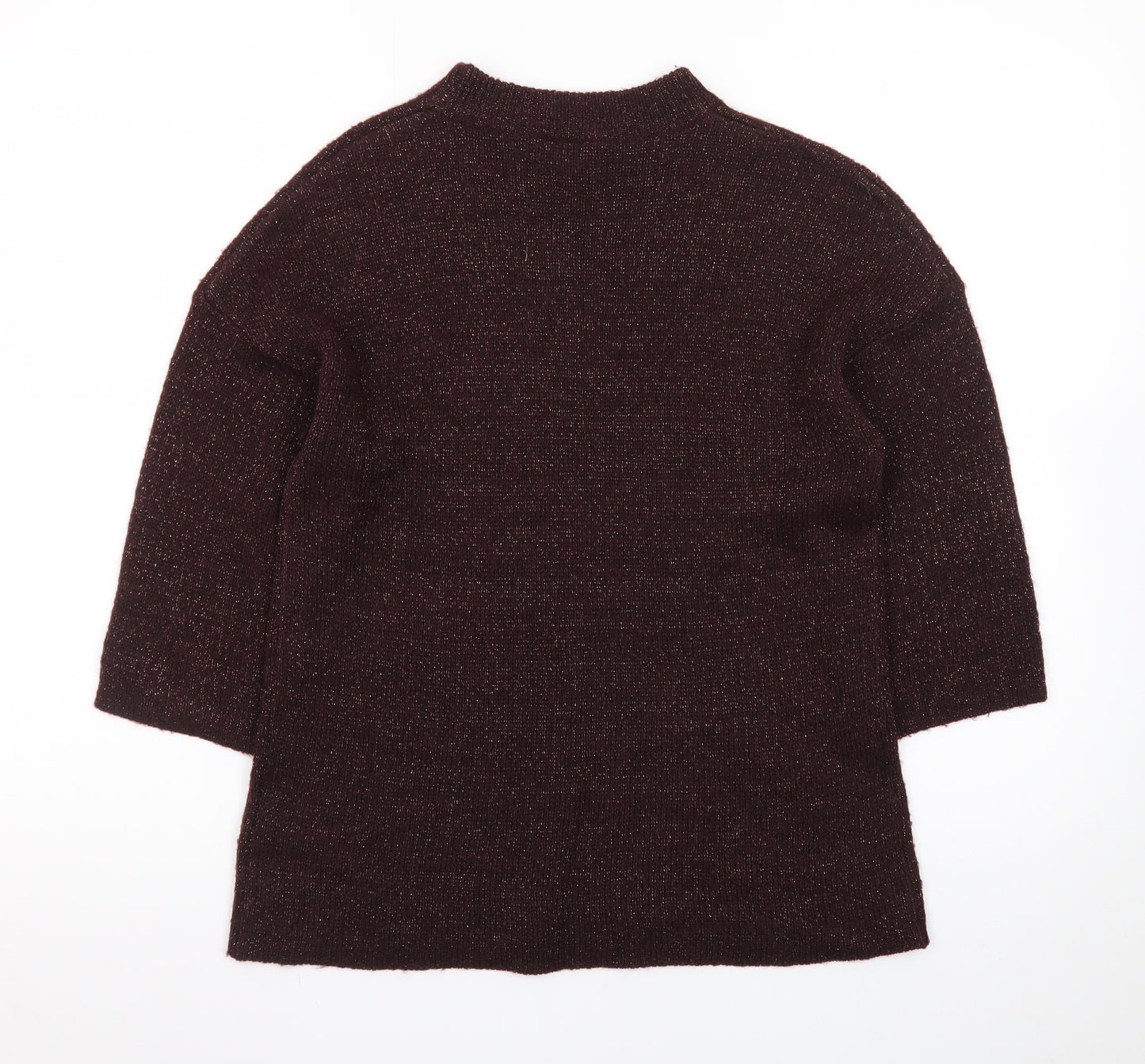 Warehouse Women's Brown Mock Neck 3/4 Sleeve Pullover Jumper Size 10