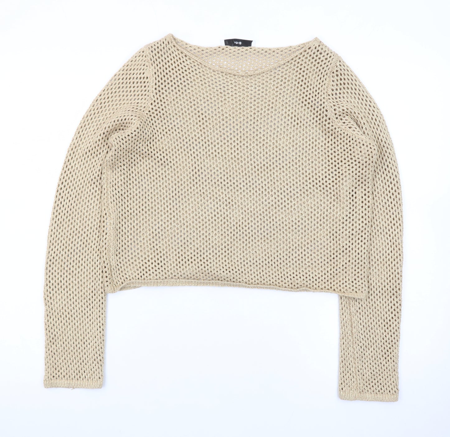 Mango Women Beige Open-Knit Cotton Blend Pullover Jumper Size S