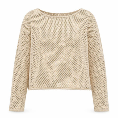 Mango Women Beige Open-Knit Cotton Blend Pullover Jumper Size S