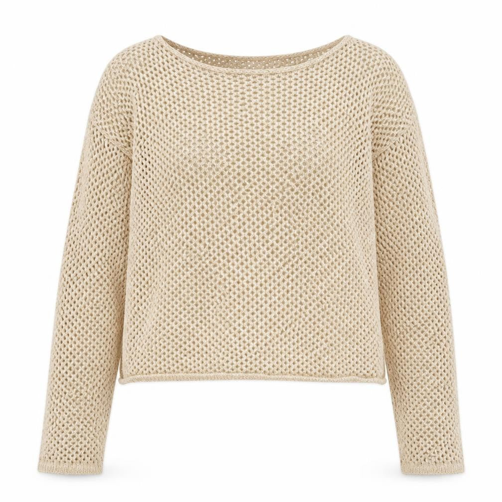 Mango Women Beige Open-Knit Cotton Blend Pullover Jumper Size S
