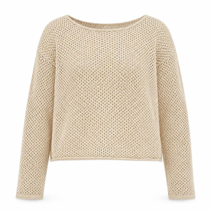 Mango Women Beige Open-Knit Cotton Blend Pullover Jumper Size S
