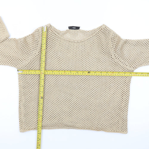 Mango Women Beige Open-Knit Cotton Blend Pullover Jumper Size S
