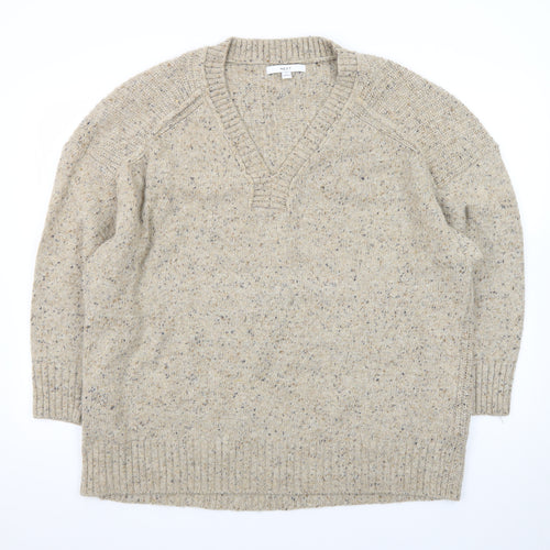 Next Men’s Beige Wool Blend V-Neck Chunky Knit Jumper Size L