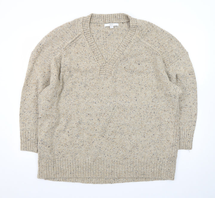 Next Men’s Beige Wool Blend V-Neck Chunky Knit Jumper Size L