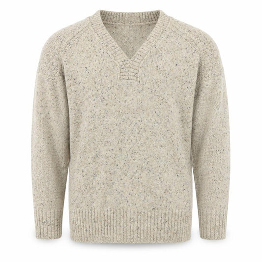Front view of Next Men’s Beige Wool Blend V-Neck Chunky Knit Jumper, size L