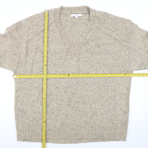 Next Men’s Beige Wool Blend V-Neck Chunky Knit Jumper Size L