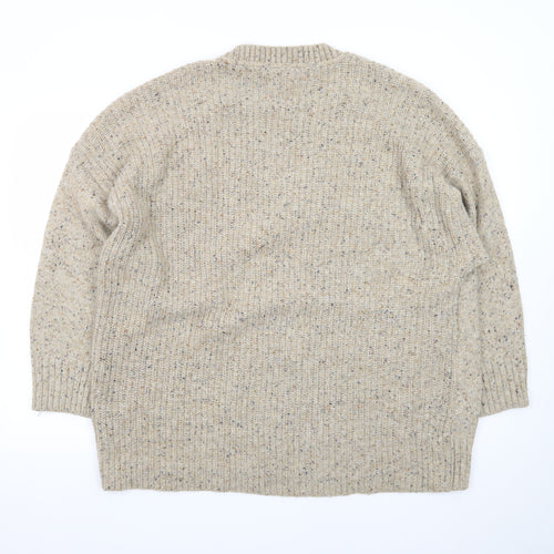 Next Men’s Beige Wool Blend V-Neck Chunky Knit Jumper Size L