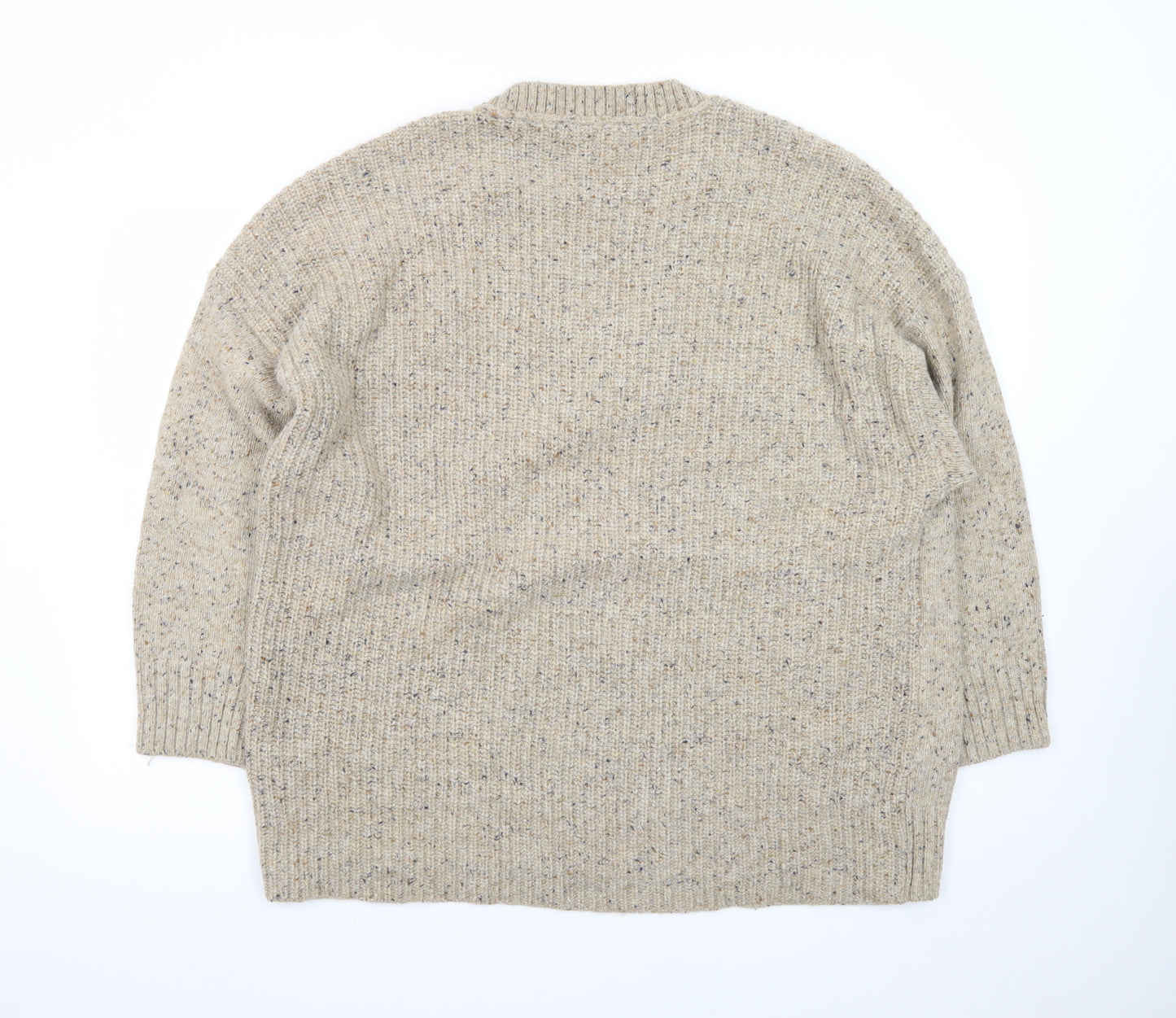 Next Men’s Beige Wool Blend V-Neck Chunky Knit Jumper Size L