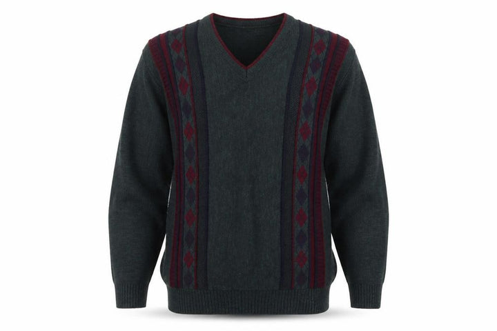 Essentials Men's Green Argyle V-Neck Pullover Jumper Size S