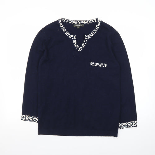 Bonmarché Women’s Blue Animal Trim V-Neck Jumper Size 10
