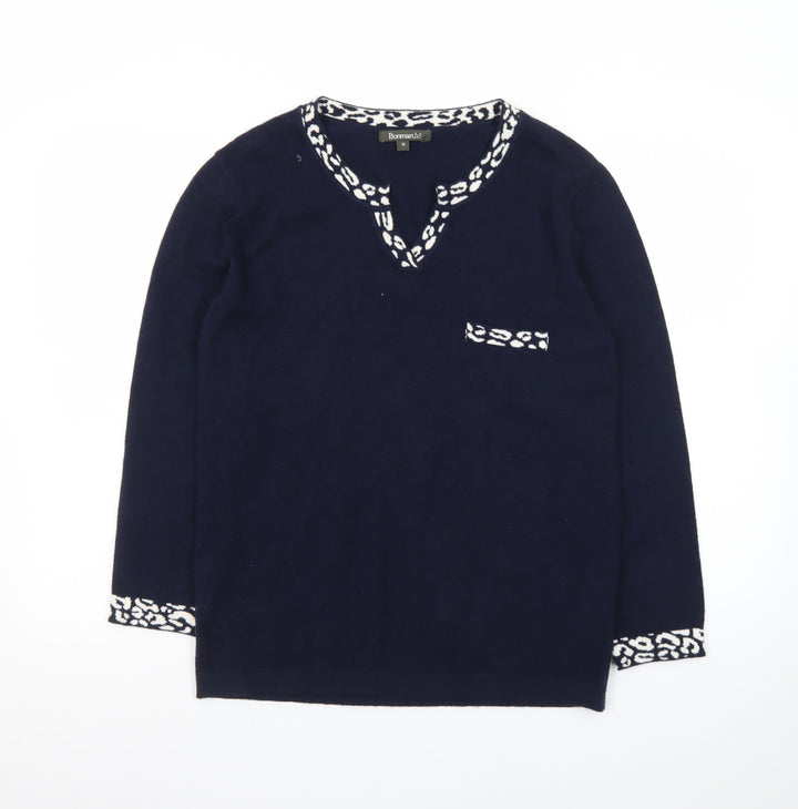 Bonmarché Women’s Blue Animal Trim V-Neck Jumper Size 10